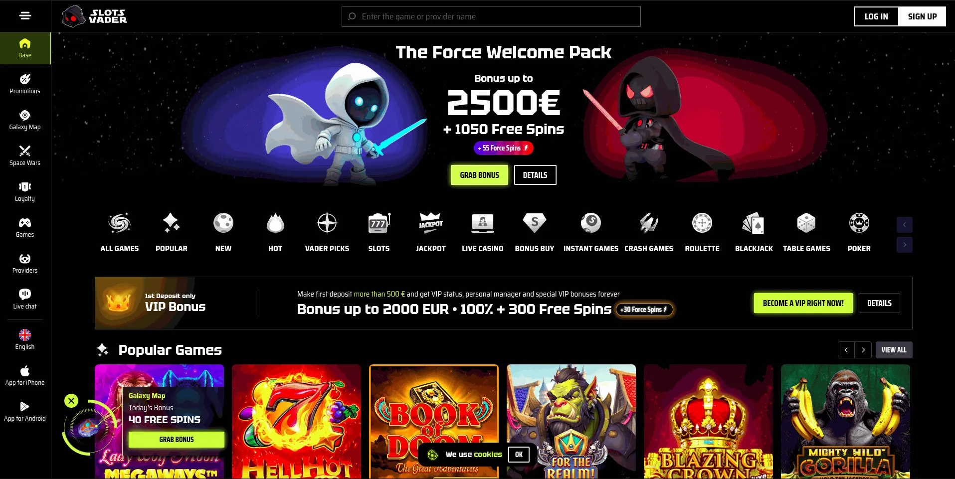 SlotsVader online casino welcome bonus SlotsVader casino start page