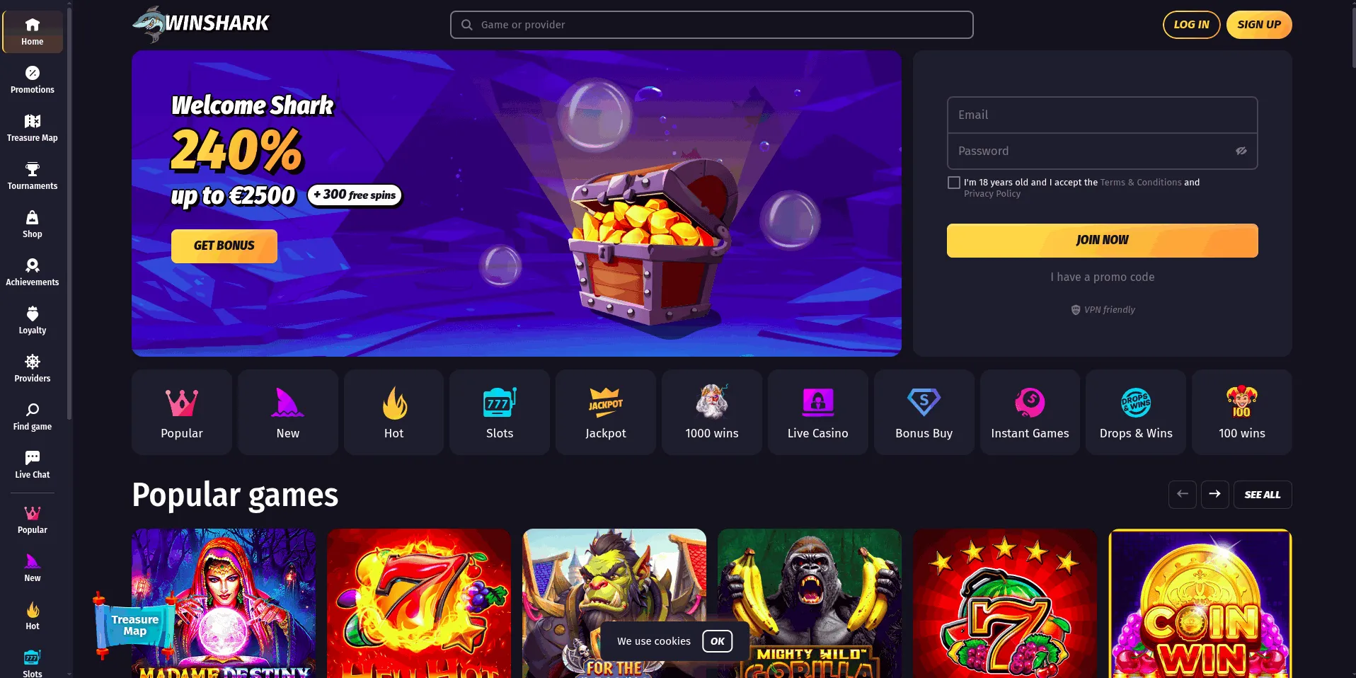 Winshark online casino welcome bonus Winshark casino start page